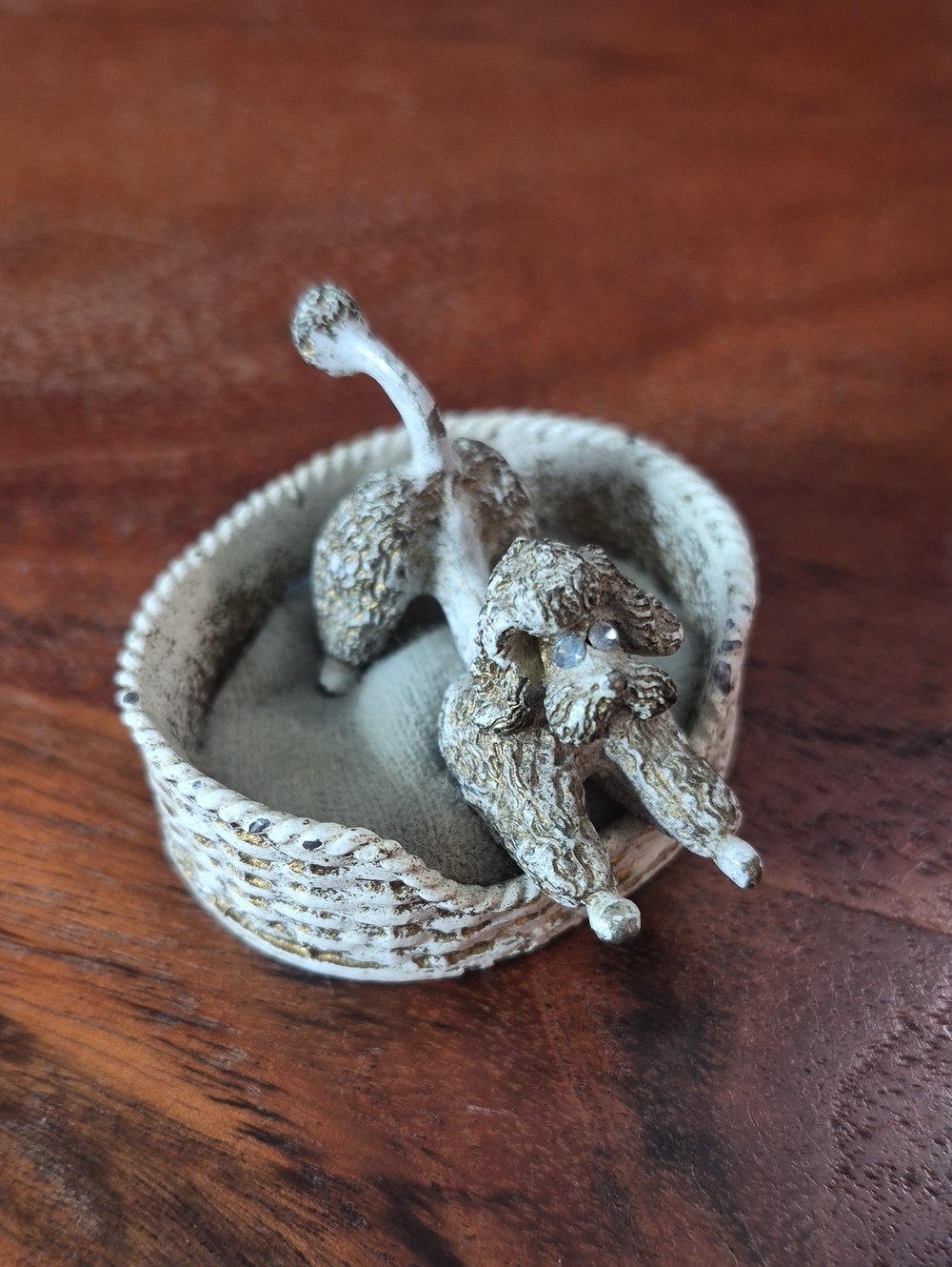 Vintage 1960's Florenza Poodle Die Cast Figurine Pin Cushion